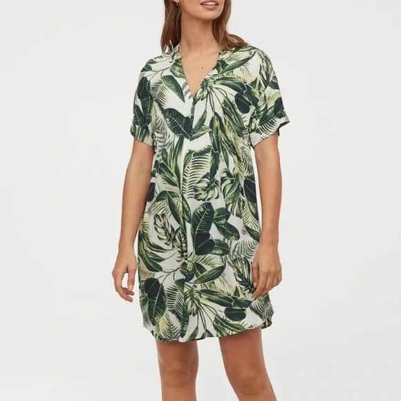 h&m green leaf dress Jacquard Green Dress